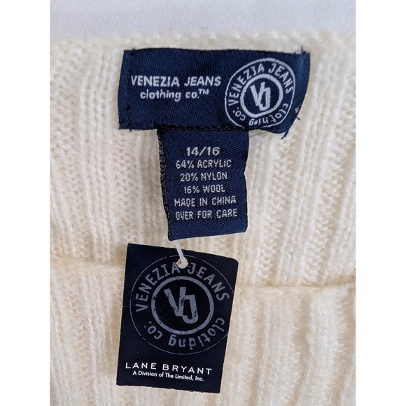 Venezia Jeans Sz 14/16 Cream Broad Rib Knit Crew Neck Sweater Women Wool Blend - Picture 4 of 4